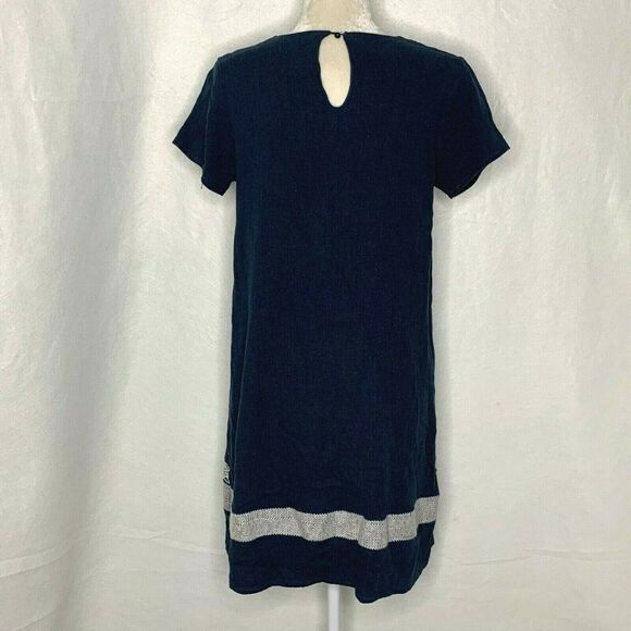Brass Roe CTS Shift Dress M Blue White Embroidery - Picture 4 of 6